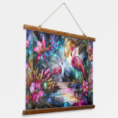 Stained Glass Flamingo Moon Garden Wandteppich Mit Holzrahmen (Gewinkelt)