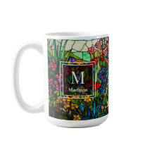 Stained Glass Floral Design Monogram Name Mug