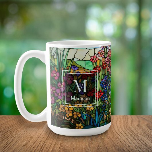 Stained Glass Floral Design Monogram Name Mug Kaffeetasse