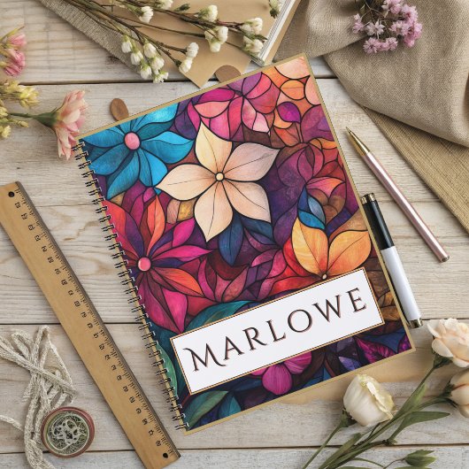 Stained Glass Floral Kaleidoscope of Brilliance Notizblock