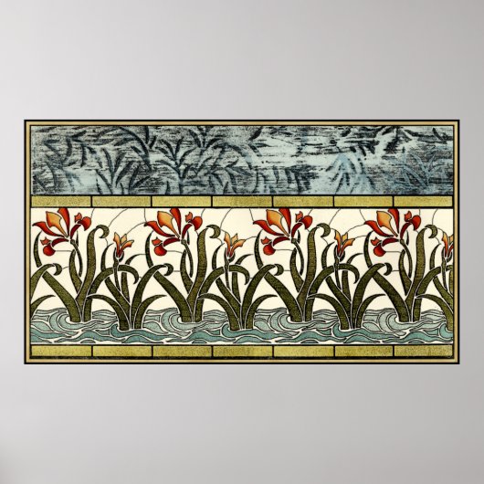 Stained Glass Flowers with Tan Border Poster (Vorne)