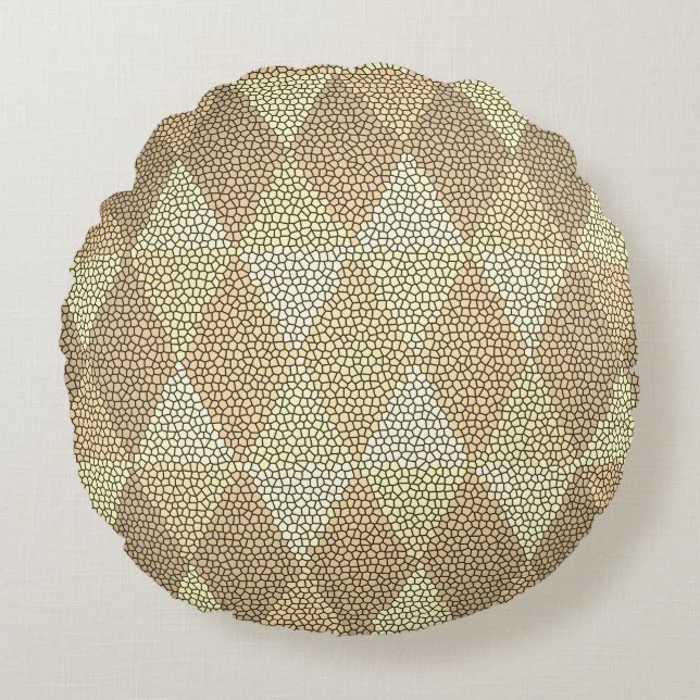 Stained Glass Gold Diamond Pattern Rundes Kissen (Vorderseite)