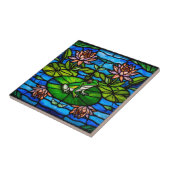Stained Glass Green Frog and Water Lily Flowers Fliese (Seite)