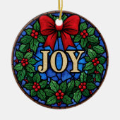 Stained Glass Holly Wreath JOY Keramik Ornament (Vorne)
