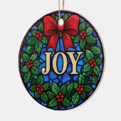 Stained Glass Holly Wreath JOY Keramik Ornament (Links)