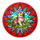 Stained Glass Kitten Floral Keramikknauf (Vorderseite)