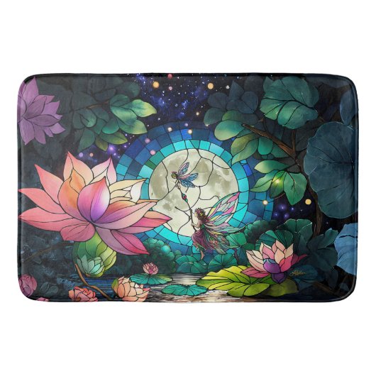 Stained Glass Little Fairy With Dragonfly Badematte (Vorderseite)