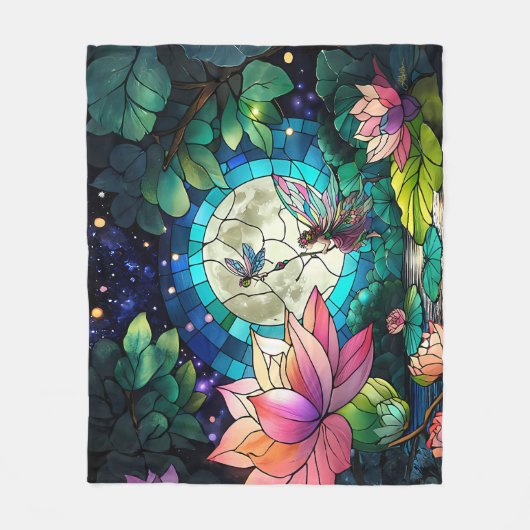 Stained Glass Little Fairy With Dragonfly Fleecedecke (Vorderseite)