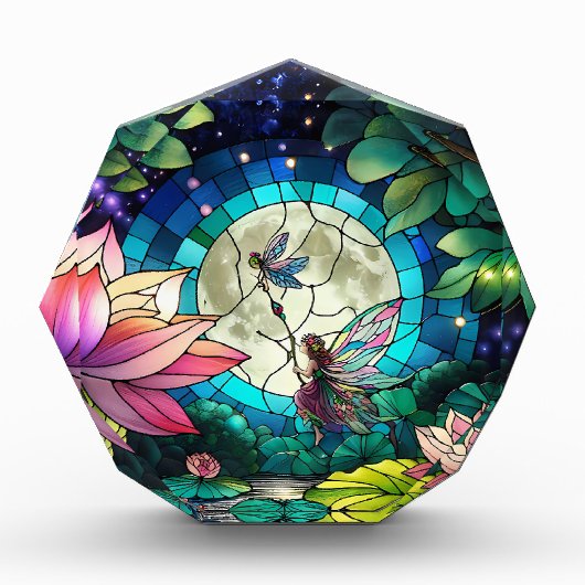 Stained Glass Little Fairy With Dragonfly Fotoblock (Vorderseite)