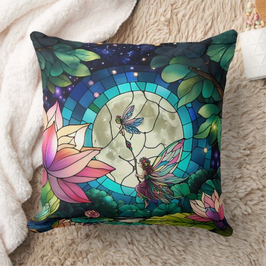 Stained Glass Little Fairy With Dragonfly Kissen (Decke)