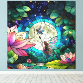 Stained Glass Little Fairy With Dragonfly Leinwanddruck (Insitu (Holzboden))