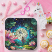 Stained Glass Little Fairy With Dragonfly Pappteller (Party)