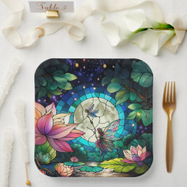 Stained Glass Little Fairy With Dragonfly Pappteller