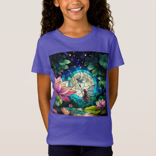 Stained Glass Little Fairy With Dragonfly T-Shirt (Vorderseite)