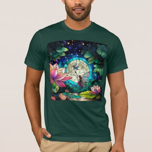 Stained Glass Little Fairy With Dragonfly T-Shirt (Vorderseite)