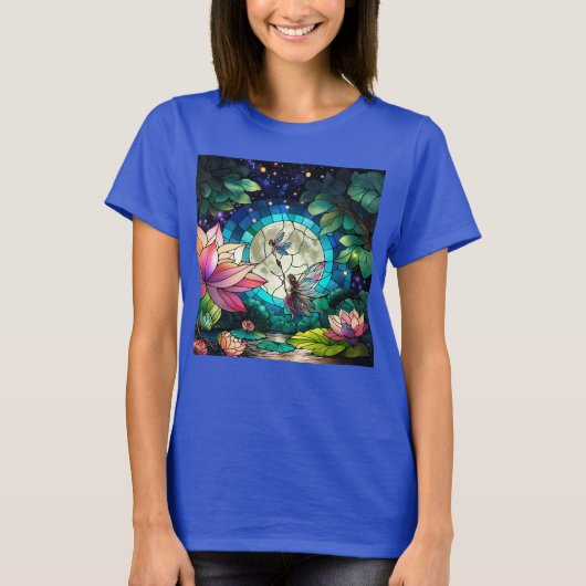 Stained Glass Little Fairy With Dragonfly T-Shirt (Vorderseite)