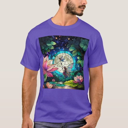 Stained Glass Little Fairy With Dragonfly T-Shirt (Vorderseite)