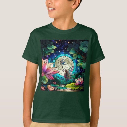 Stained Glass Little Fairy With Dragonfly T-Shirt (Vorderseite)