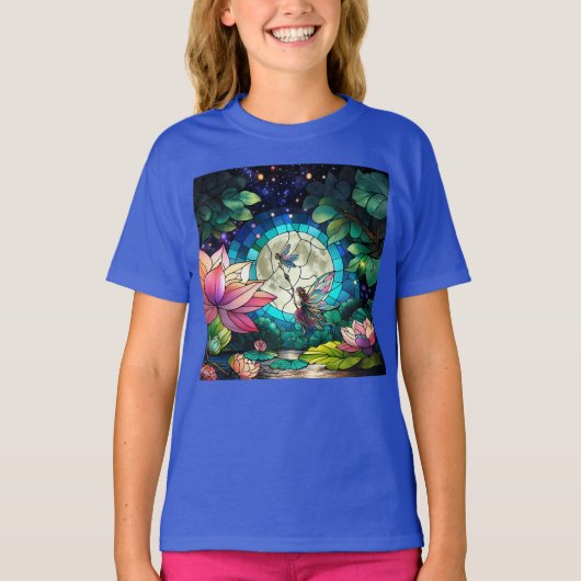Stained Glass Little Fairy With Dragonfly T-Shirt (Vorderseite)