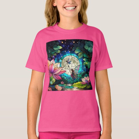 Stained Glass Little Fairy With Dragonfly T-Shirt (Vorderseite)