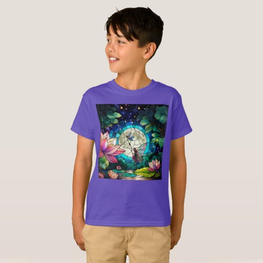 Stained Glass Little Fairy With Dragonfly T-Shirt (Vorne ganz)