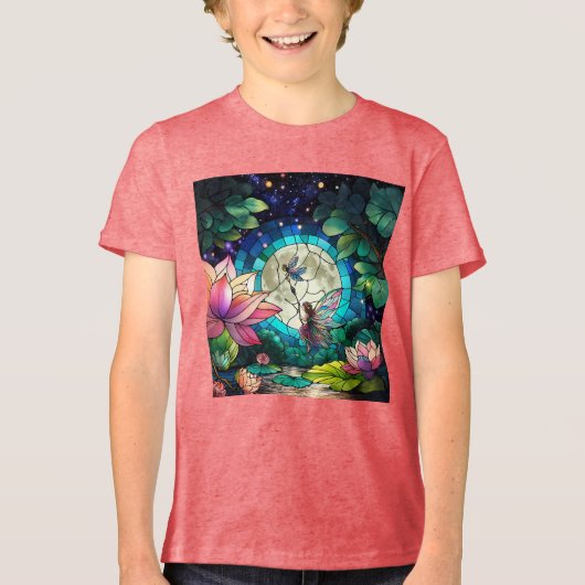 Stained Glass Little Fairy With Dragonfly Tri-Blend Shirt (Vorderseite)