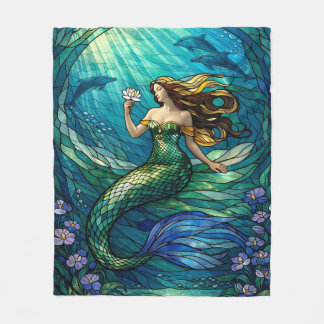 Stained Glass Mermaid Art Fleecedecke