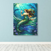 Stained Glass Mermaid Art Leinwanddruck (Insitu (Holzboden))