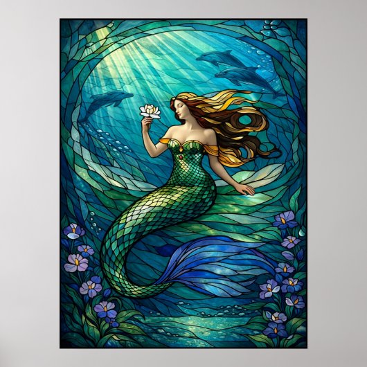Stained Glass Mermaid Wall Art Poster (Vorne)