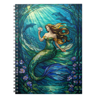 Stained Glass Mermaid Wall Art Poster Notizblock