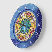 Stained Glass Monogram Colorful Große Wanduhr (Winkel)