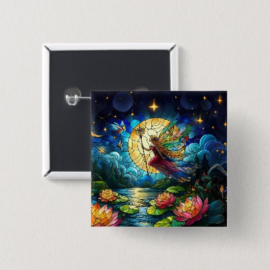 Stained Glass Moonlight Flight Fairy  Button (Vorne & Hinten)