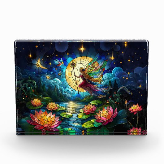 Stained Glass Moonlight Flight Fairy Fotoblock (Vorderseite)