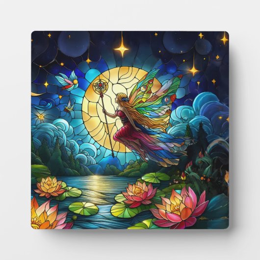 Stained Glass Moonlight Flight Fairy  Fotoplatte (Vorderseite)