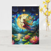 Stained Glass Moonlight Flight Fairy  Karte (Gelbe Blume)