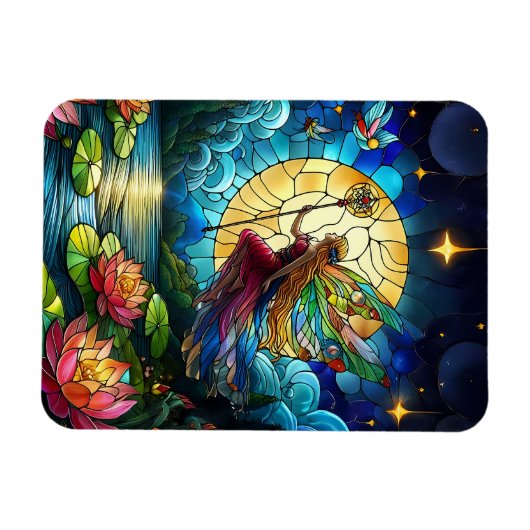 Stained Glass Moonlight Flight Fairy  Magnet (Horizontal)