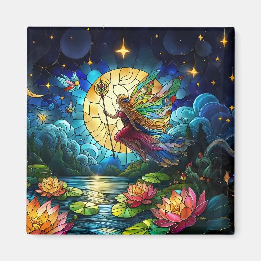 Stained Glass Moonlight Flight Fairy  Magnet (Vorne)