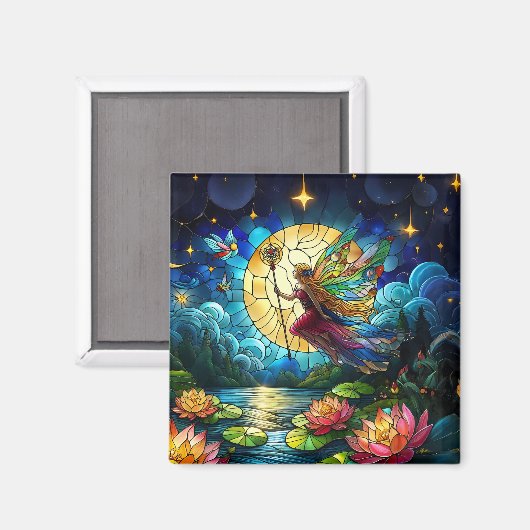 Stained Glass Moonlight Flight Fairy  Magnet (Vorderseite/Rückseite)
