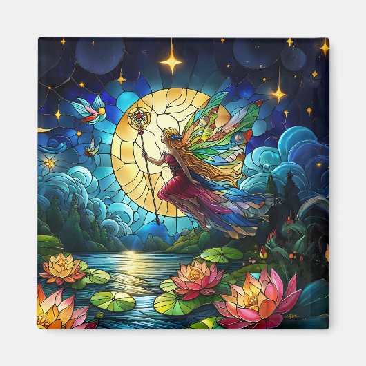 Stained Glass Moonlight Flight Fairy  Magnet (Vorne)