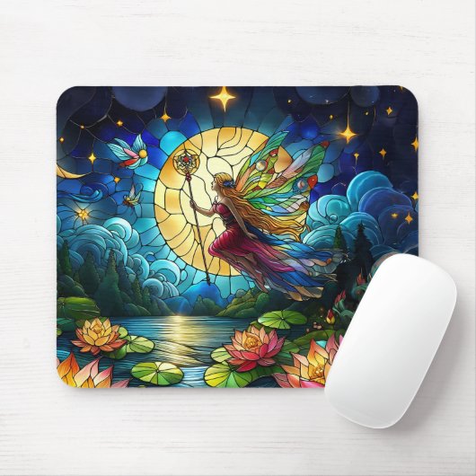 Stained Glass Moonlight Flight Fairy  Mousepad (Mit Mouse)