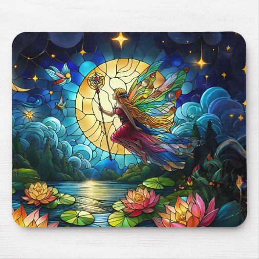 Stained Glass Moonlight Flight Fairy Mousepad (Vorne)