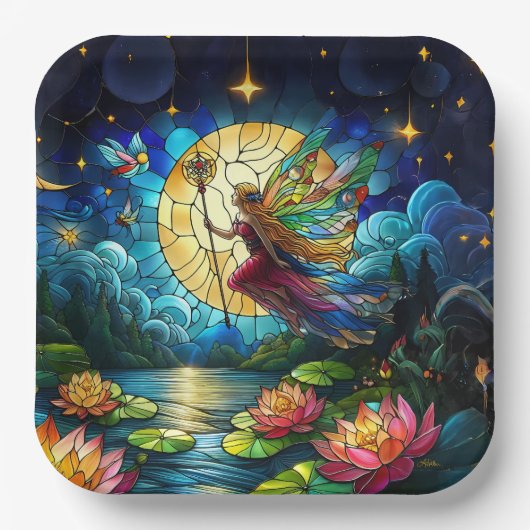 Stained Glass Moonlight Flight Fairy  Pappteller (Vorderseite)
