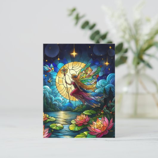 Stained Glass Moonlight Flight Fairy  Postkarte (Stehend Vorderseite)