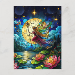 Stained Glass Moonlight Flight Fairy Postkarte