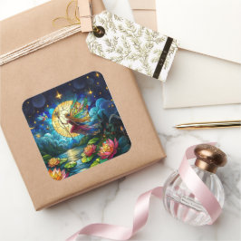 Stained Glass Moonlight Flight Fairy Quadratischer Aufkleber