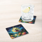 Stained Glass Moonlight Flight Fairy  Rechteckiger Pappuntersetzer (Vor Ort)