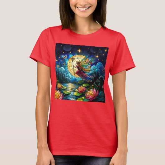 Stained Glass Moonlight Flight Fairy  T-Shirt (Vorderseite)