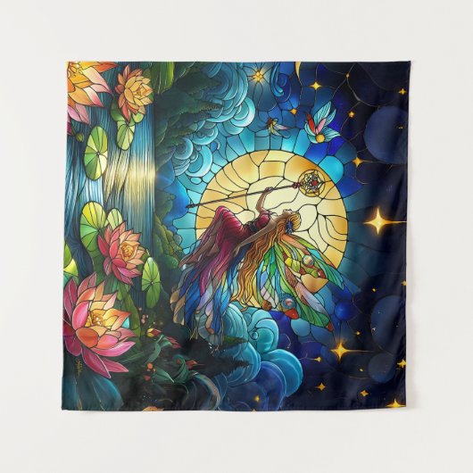 Stained Glass Moonlight Flight Fairy  Wandteppich (Vorderseite (Horizontal))