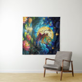 Stained Glass Moonlight Flight Fairy  Wandteppich (Beispiel (Horizontal))