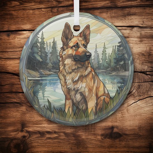 Stained Glass Mountain German Shepherd Dog Ornament Aus Glas